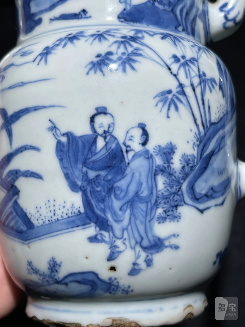 明崇祯 青花人物纹执壶 - 图6